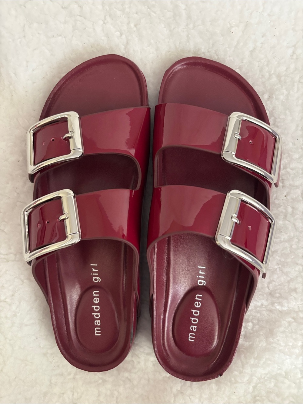 Madden Girl Shiny Double-Buckle Slide Sandals